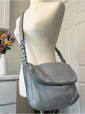 Fossil Pebbled Leather Blueish Gray Multi Functional Hobo Saddle Crossbody Bag